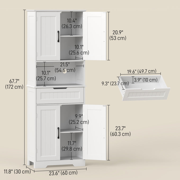 68" Kitchen Buffet with Hutch and 4 Doors - White