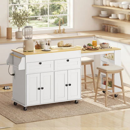 Kitchen Island Cart with Expandable Top and Drawers - White
