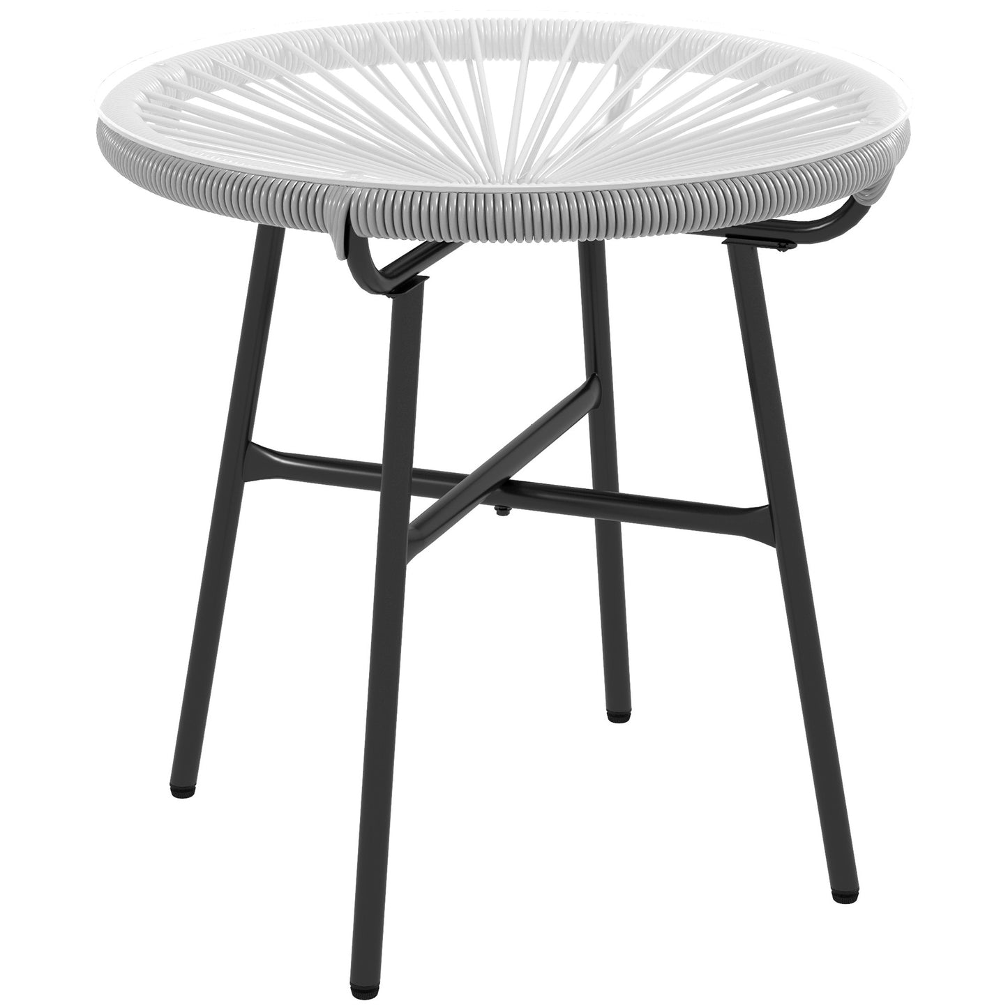 Rattan Side Table, Round Outdoor Table, with Round PE Rattan and Tempered Glass Table Top for Patio, Garden, Dark Grey