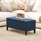 Storage Ottoman Bench, Linen Upholstered Bench with Tufted Design, Dark Blue