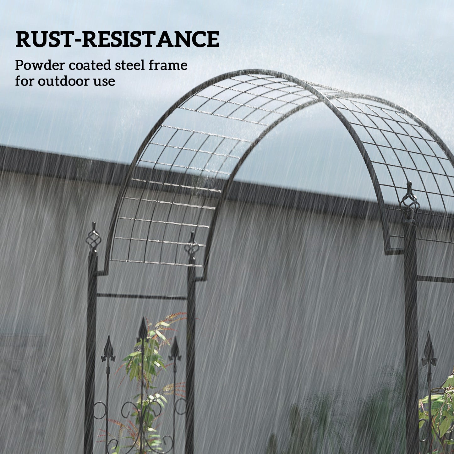 7.5 ft Steel Garden Arch, Outdoor Trellis Arbor with Scrollwork for Climbing Plants, Wedding Arch, Black