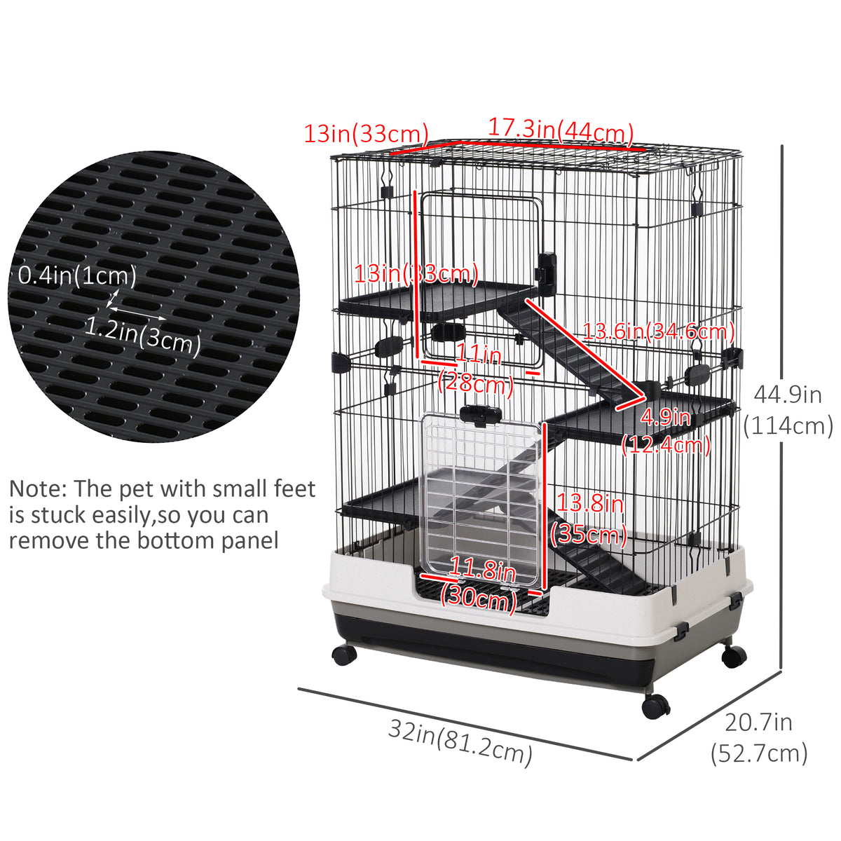 45"H Black 4-Level Guinea Pig Cage with Wheels & Ramp