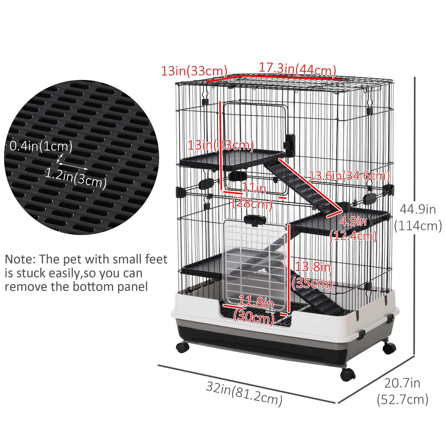 45"H Black 4-Level Guinea Pig Cage with Wheels & Ramp