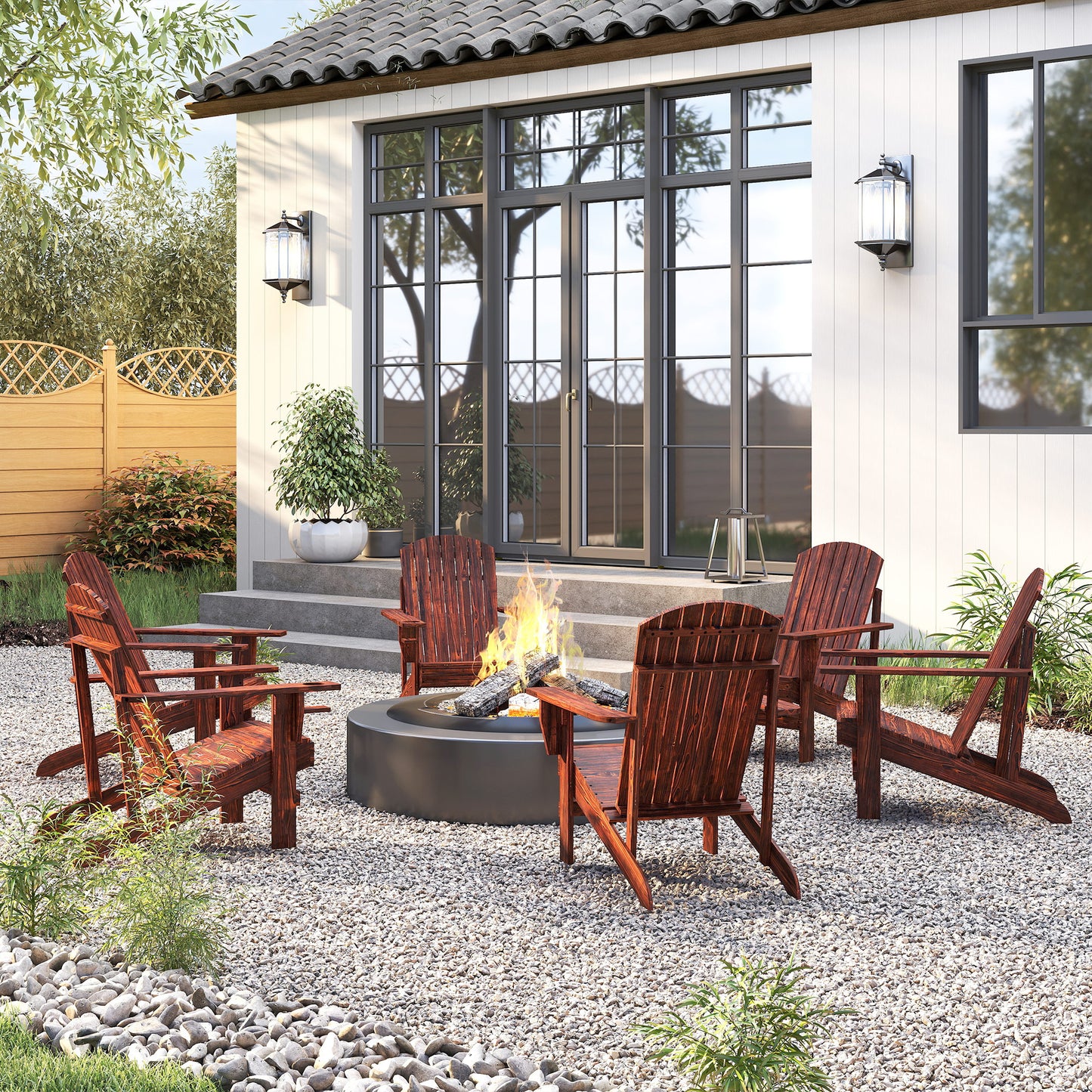 Classic Adirondack Chair, Muskoka Chairs, Garden Deck Chair with Cup Holder for Patio, Indoor, Backyard, Dark Grey