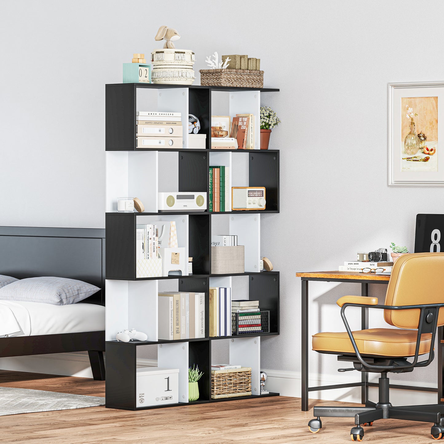 Modern Bookcase 5-Tier Display Shelf Storage Shelf Room Divider Living Room Home Office Furniture, Black