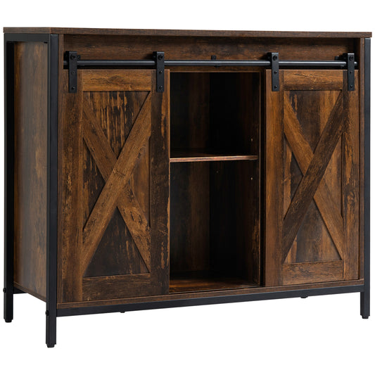 Industrial Sideboard Buffet with Barn Doors - Rustic Brown