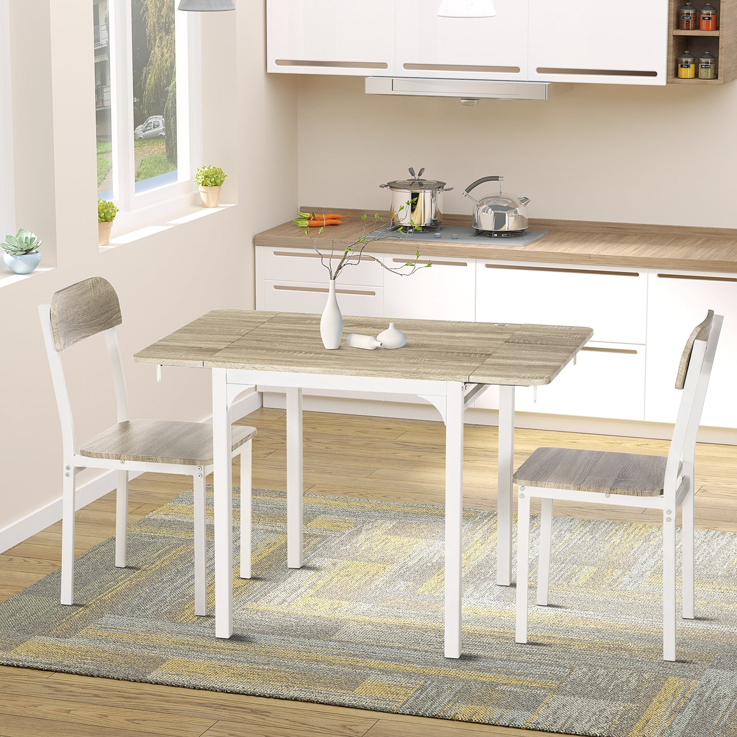 Foldable Dining Table Set for 2, Drop-Leaf Kitchen Table with 2 Chairs for Apartments and Studios, Natural
