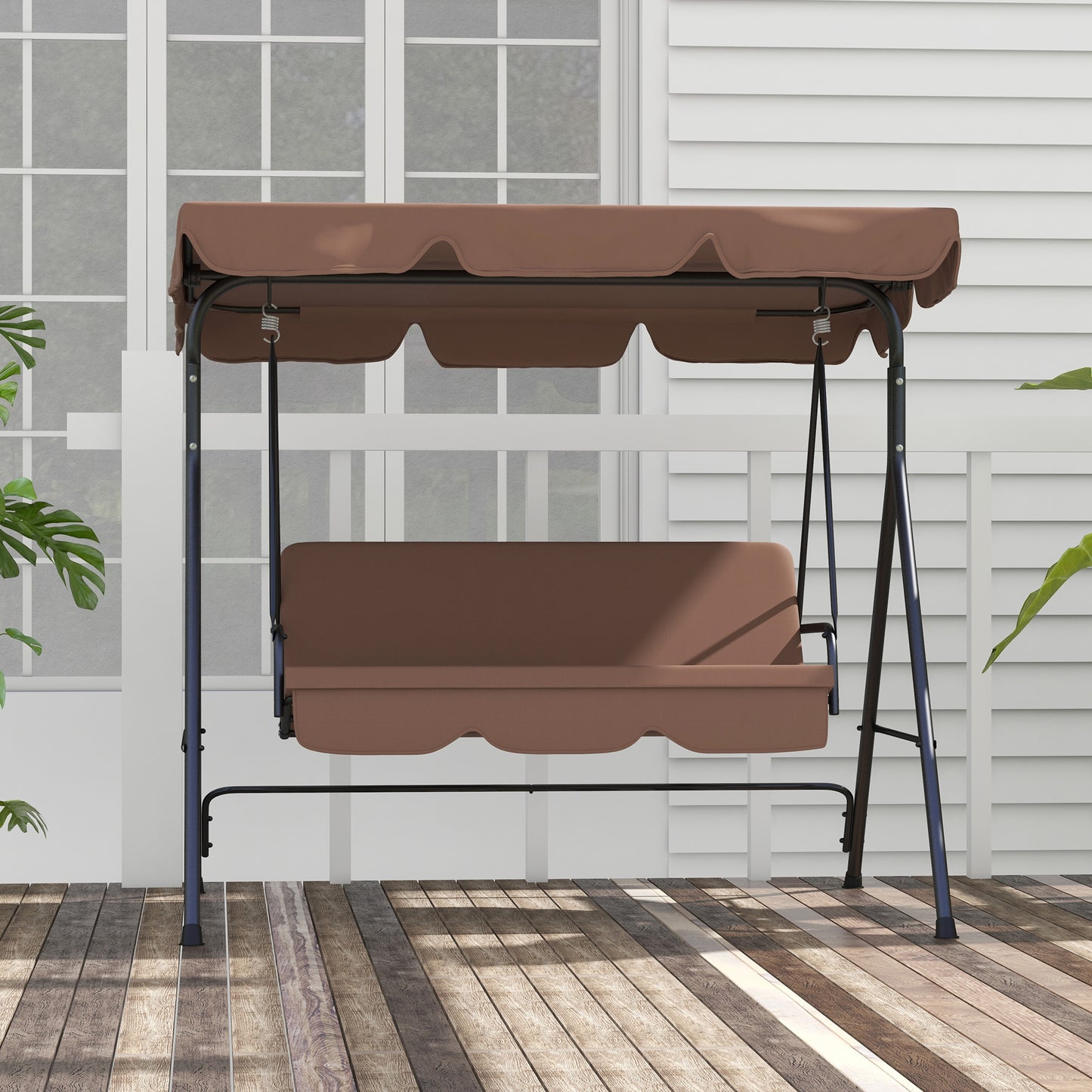 3-Seater Outdoor Porch Swing with Adjustable Canopy, Patio Swing Chair for Garden, Poolside, Backyard, Red