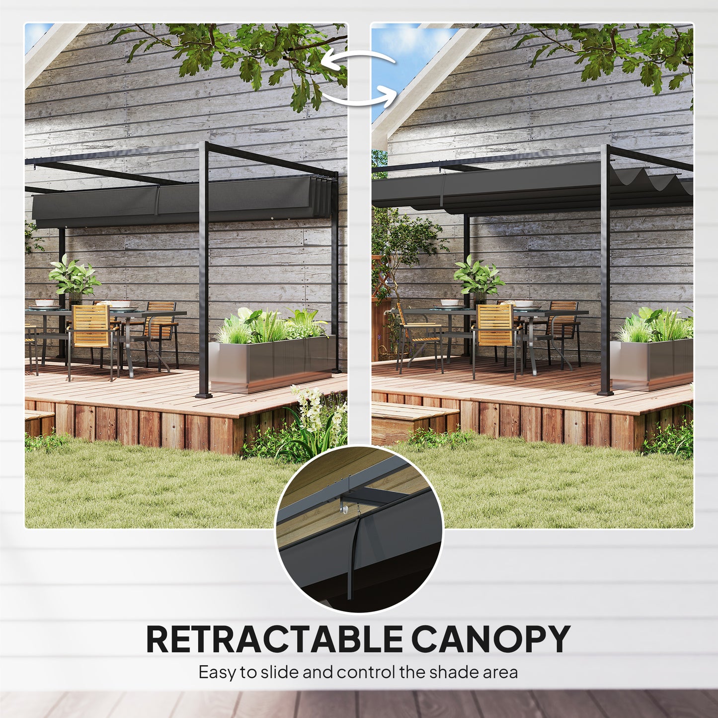10' x 7' Black Patio Pergola with Retractable Canopy