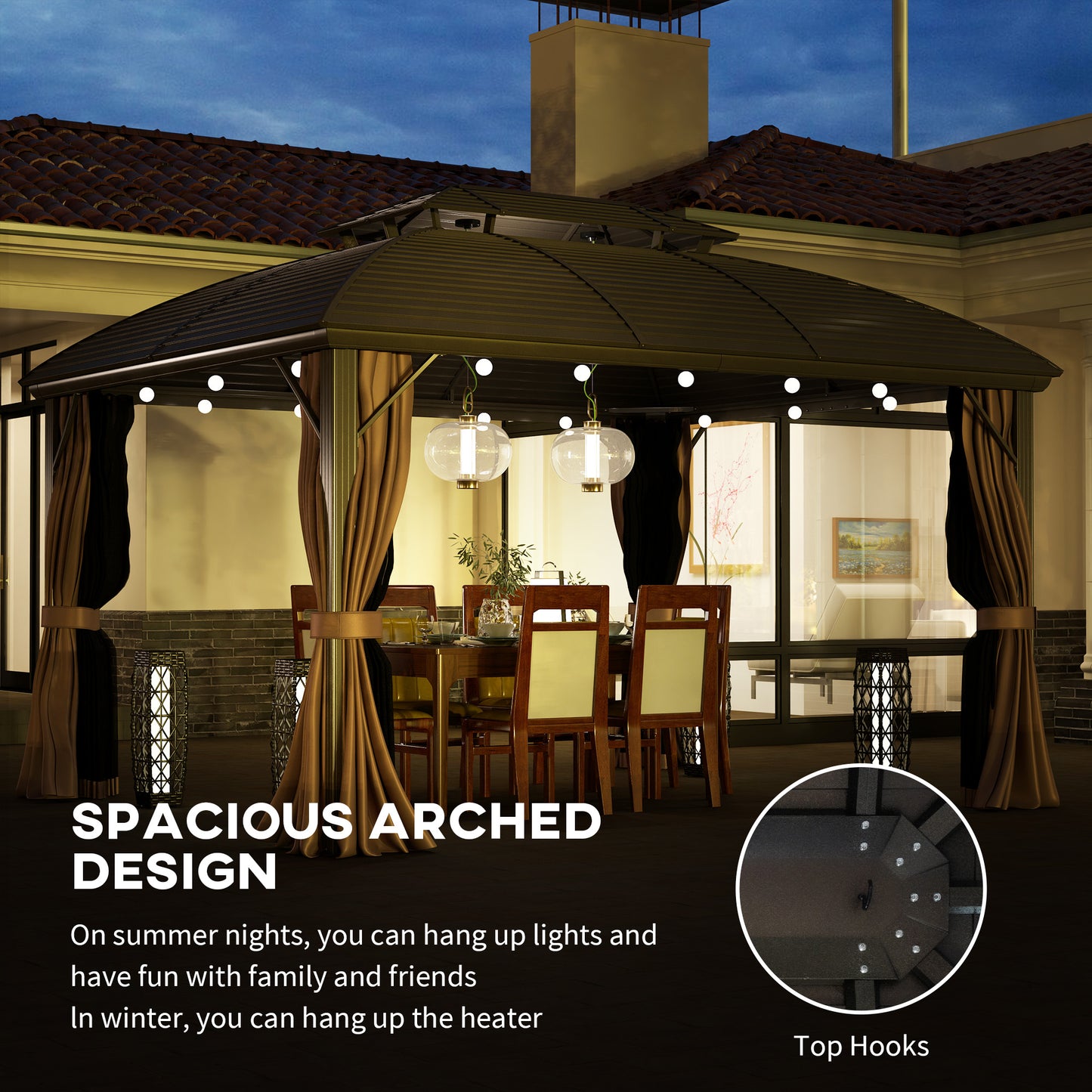 10' x 12' Hardtop Gazebo Canopy with Double Roof, Netting and Curtains for Garden, Backyard, Deck, Coffee