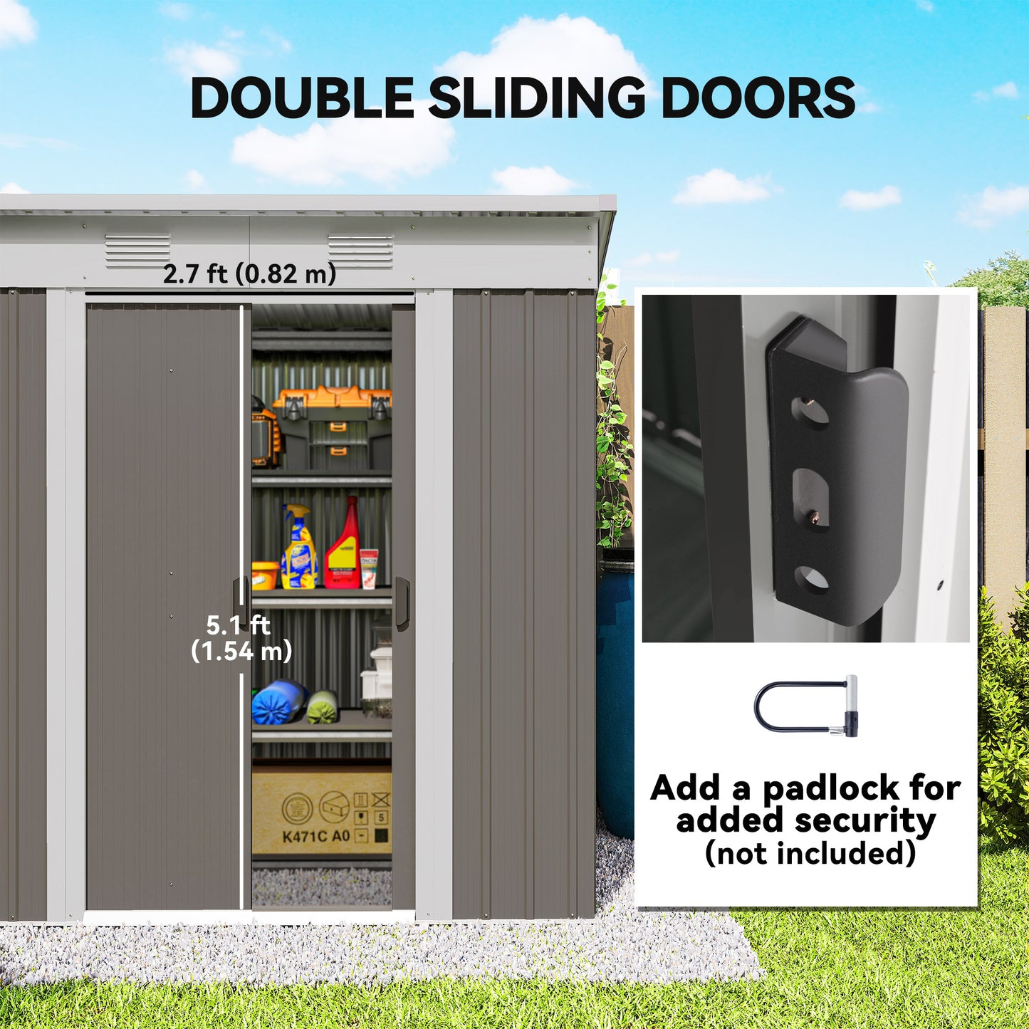 6' x 4' Outdoor Storage Shed, Metal Garden Tool Storage House Organizer with Lockable Sliding Doors and Vents for Backyard Patio Lawn, Light Grey