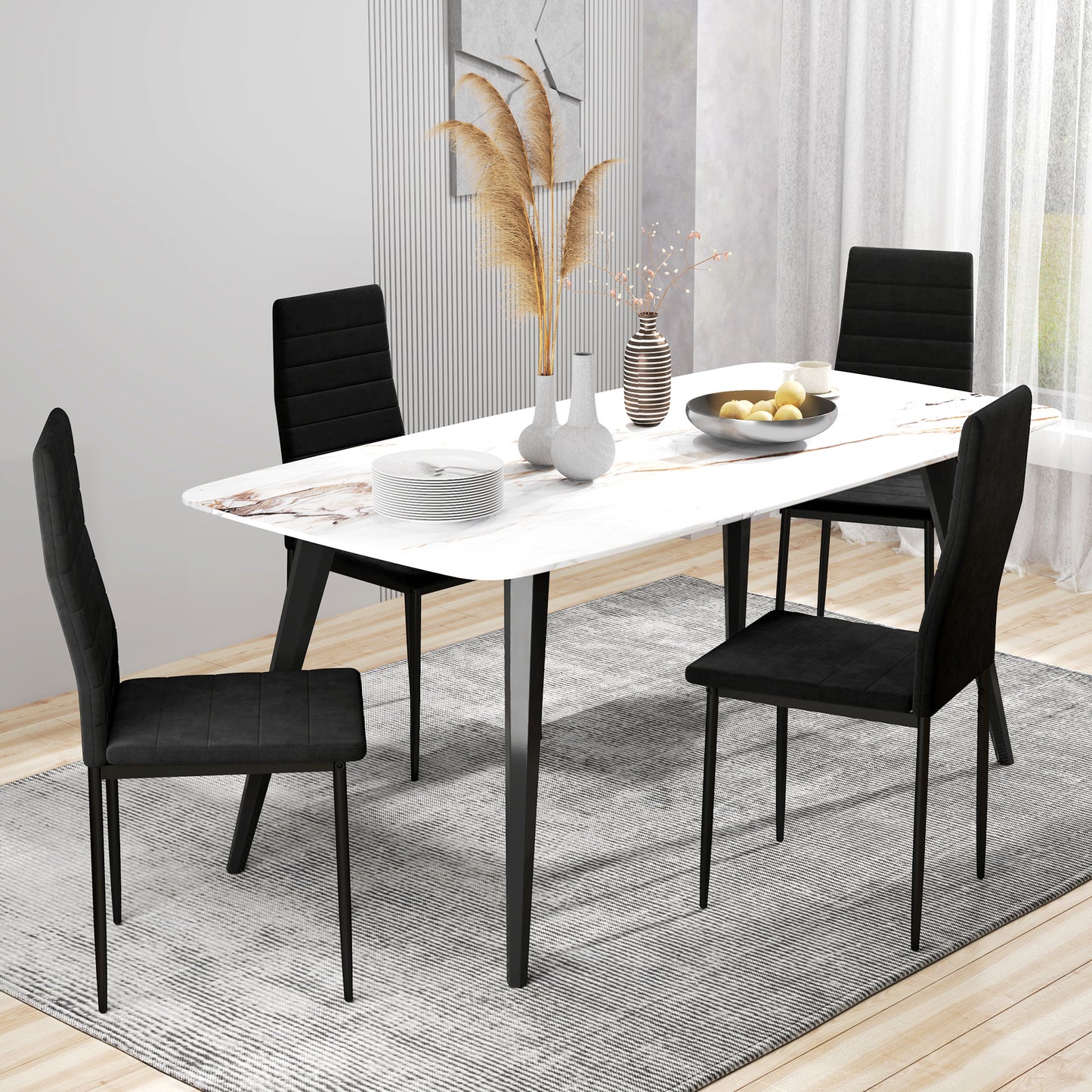 Modern Dining Chairs, Set of 4, High Back Upholstery and Metal Legs for the Living Room, Kitchen, Home Office, Black