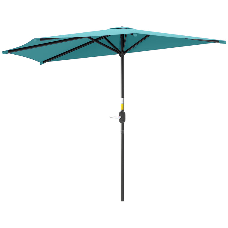 9.8' Light Blue Half-Round Patio Umbrella with Crank Handle