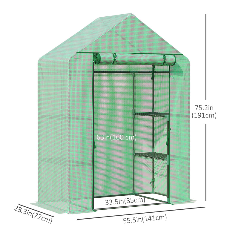 55" x 28" x 75" Green Greenhouse with 4 Shelves & PE Cover