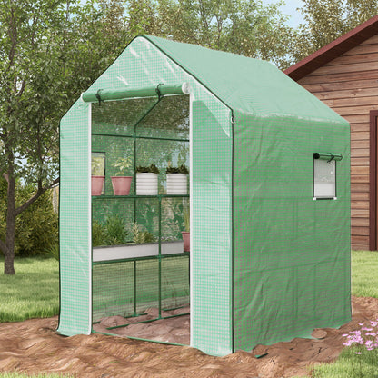 4.6' x 4.7' Portable Greenhouse with Flower Rack Shelves