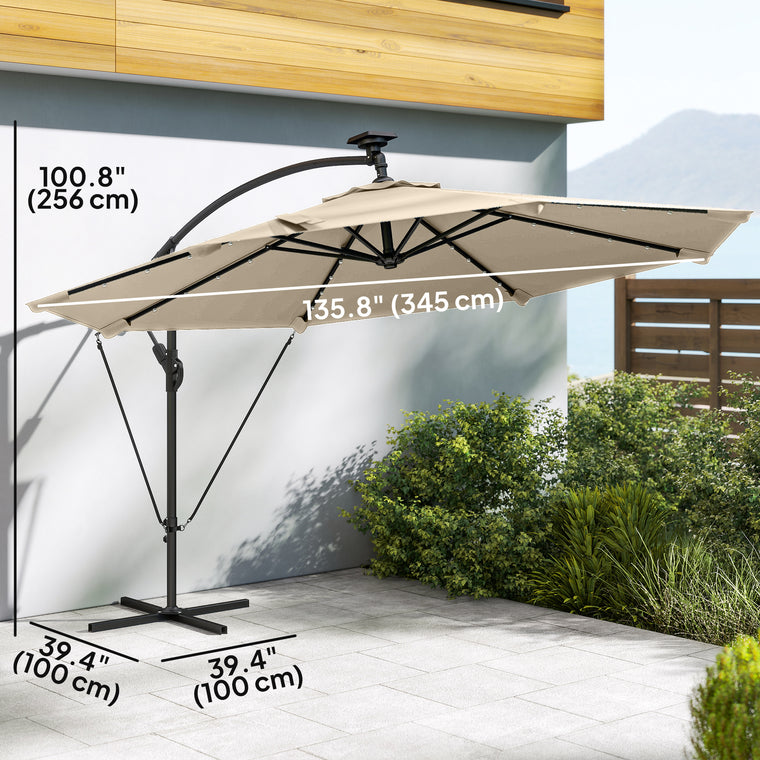 11.3' Khaki UPF50+ Aluminum Cantilever Umbrella with Light