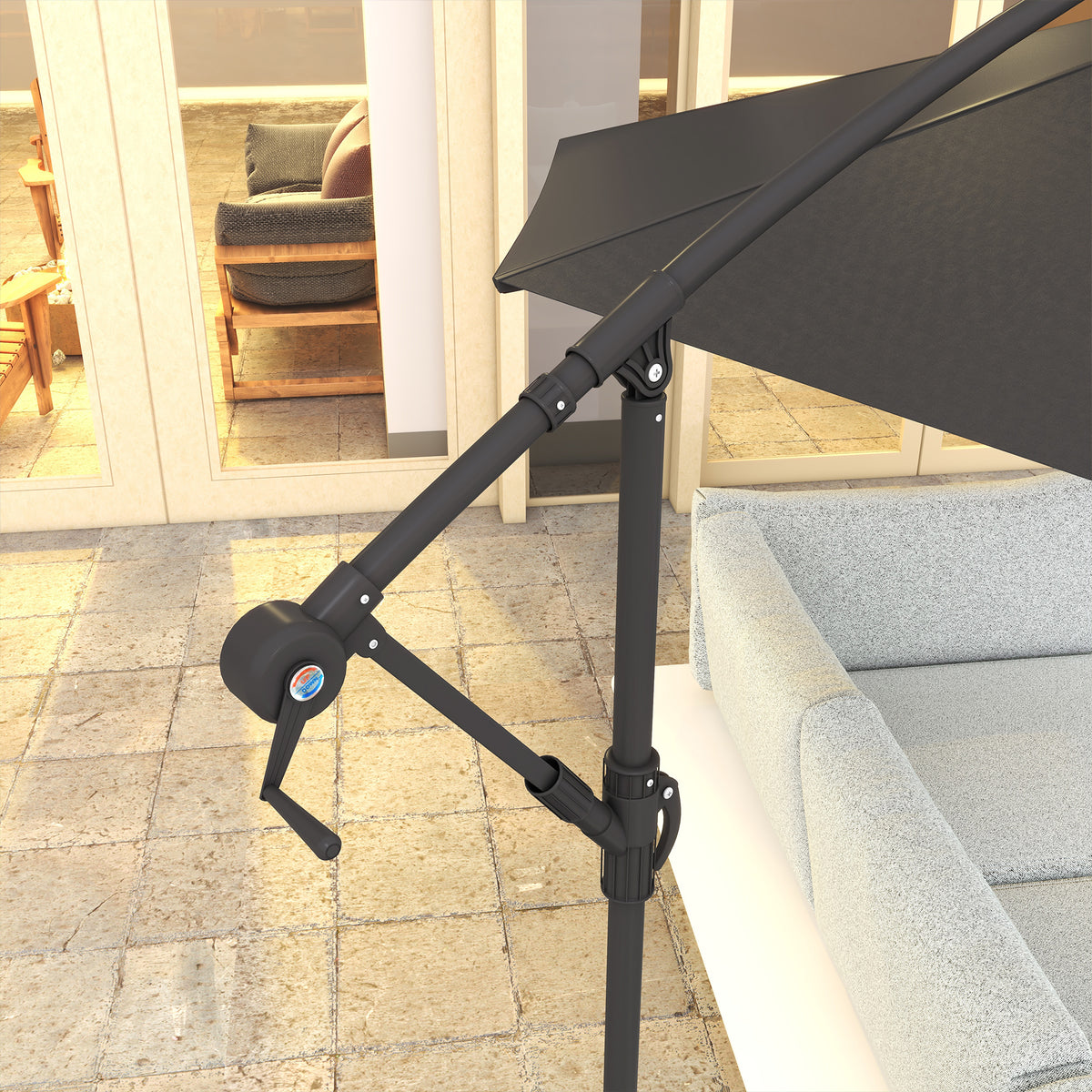 9.5' Dark Grey Offset Parasol with Solar LED Lights