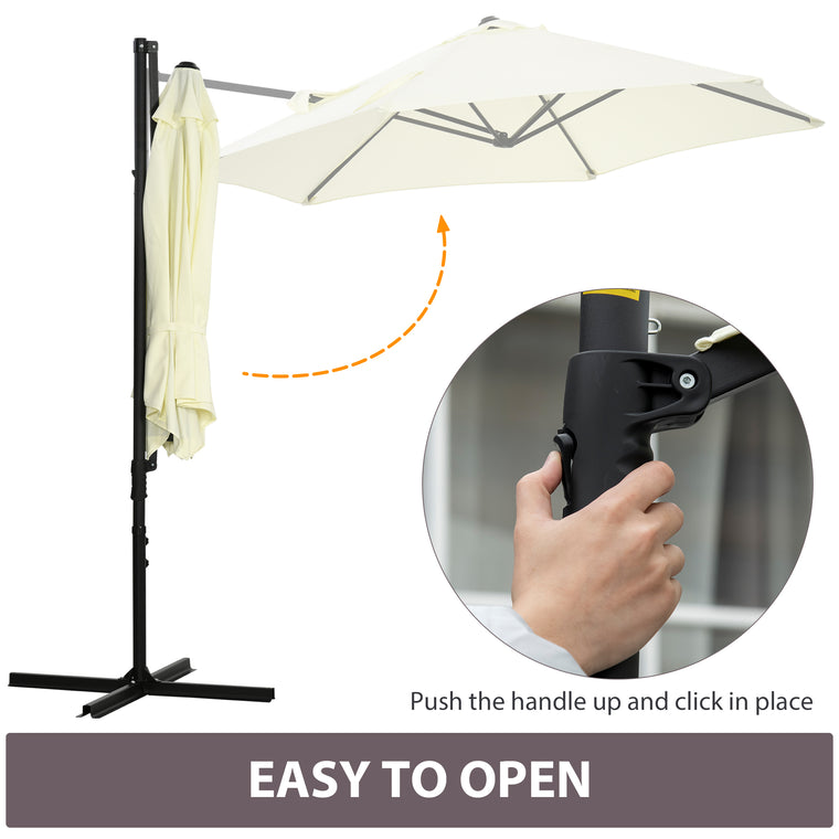 8.5FT Beige Offset Patio Umbrella with 360° Rotation