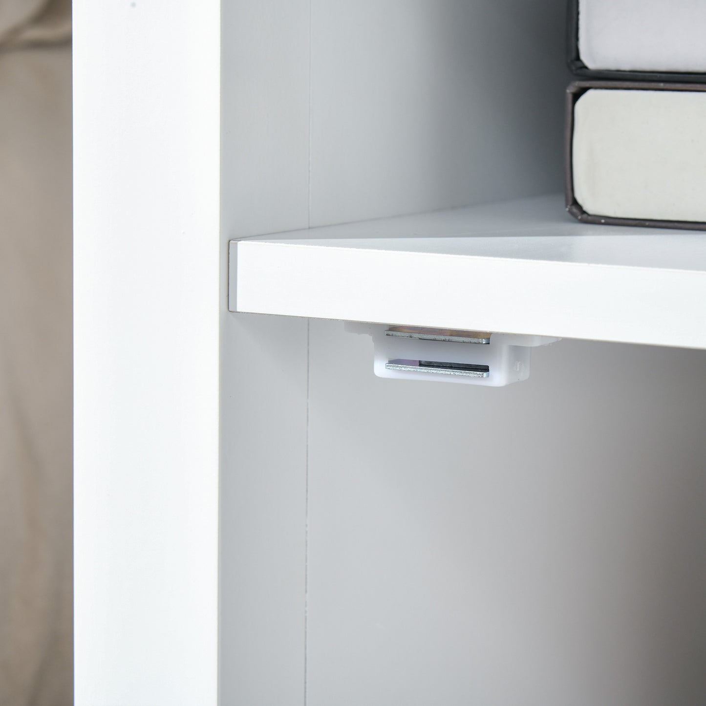 Wooden 3-Tier Modern Nightstand with Pullout Shelf, Adjustable Open Shelf, and Door Cabinet, White