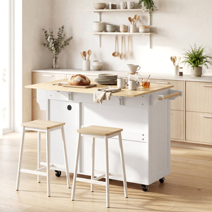 Kitchen Island Cart with Drop Leaf and Power Outlet