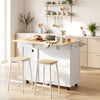 Kitchen Island with Drop Leaf, Rolling Kitchen Cart with Power Outlet, Cabinet, 3 Drawers, Spice Rack, Towel Bar, White