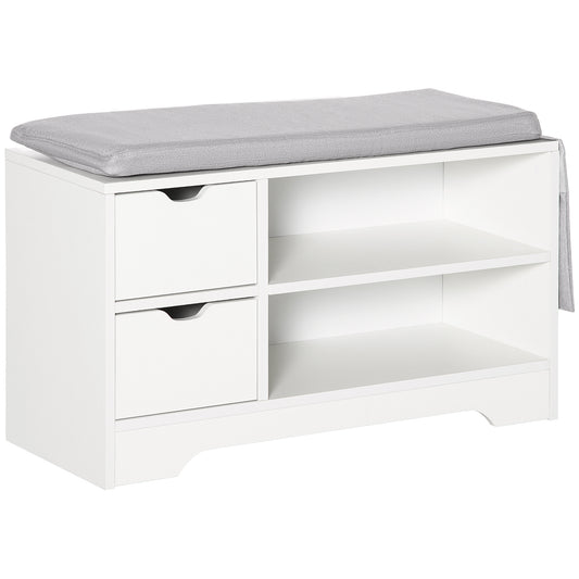 Upholstered Shoe Storage Bench with Drawer - White