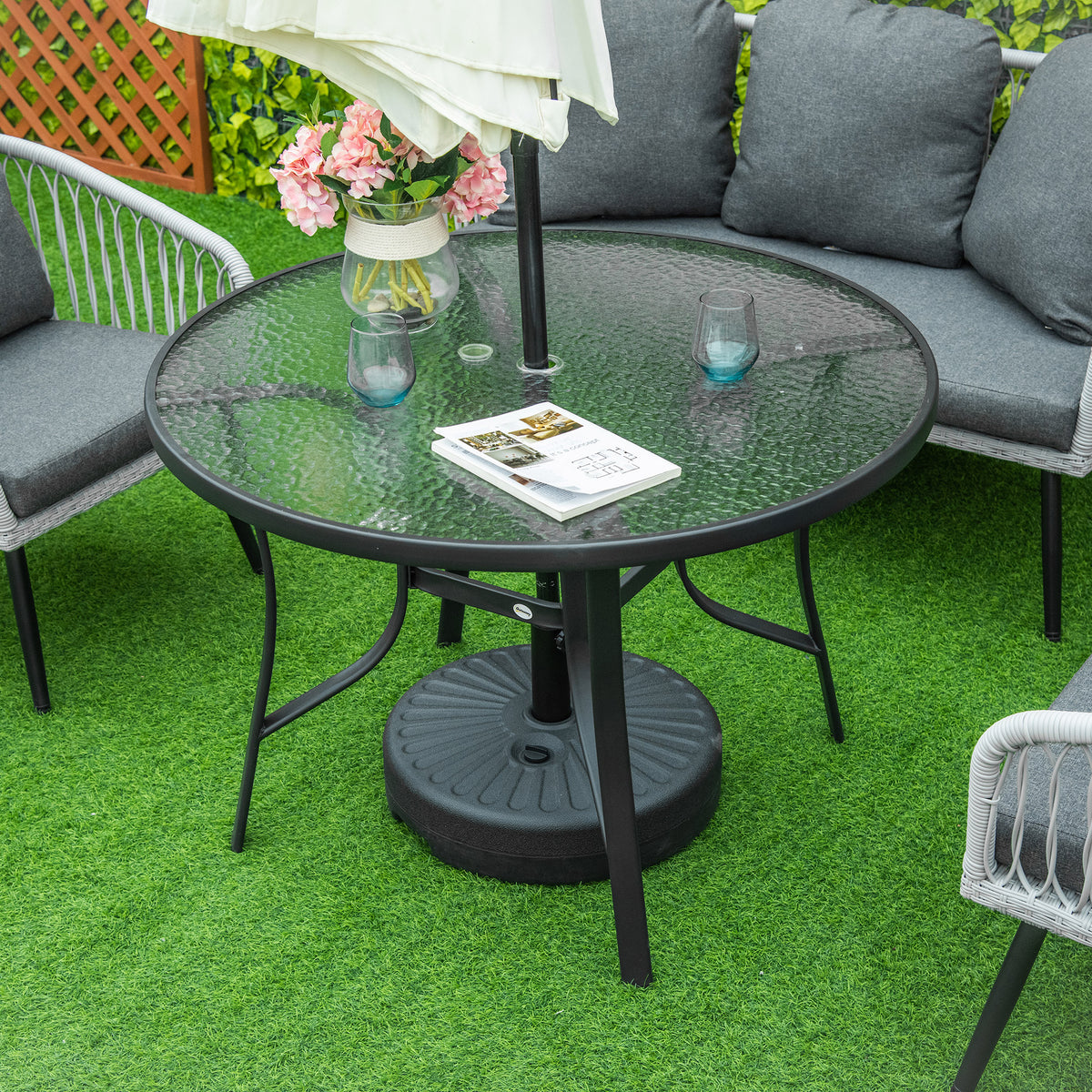 42 inch Patio Dining Table with Umbrella Hole Round Outdoor Bistro Table for Garden Lawn Backyard, Steel
