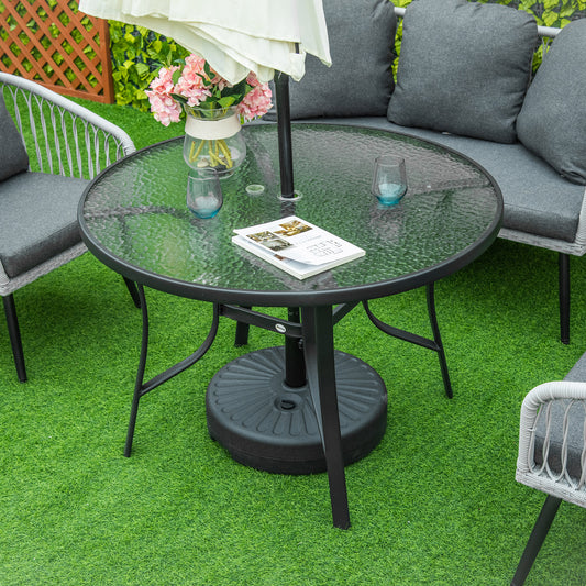 42 inch Patio Dining Table with Umbrella Hole Round Outdoor Bistro Table for Garden Lawn Backyard, Steel
