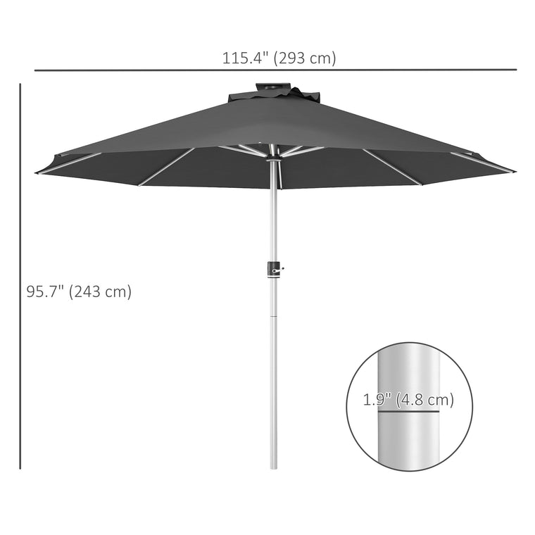 Charcoal Grey LED Patio Umbrella with Solar & USB Charging