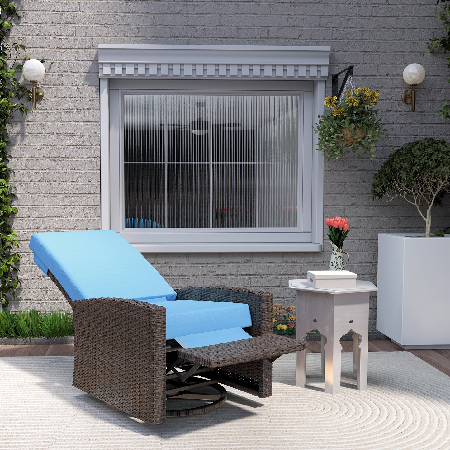 Outdoor Rattan Wicker Lounge Chair with Footrest & Soft Cushion for Patio, Garden, Backyard, Cream White