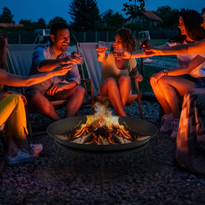 Black Wood-Burning Fire Brazier Patio Heater with Poker