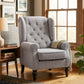 Fabric Accent Chair, Button Tufted Armchair, Upholstered Modern Living Room Chair, Wingback Chair with Wood Legs, Rolled Arms, Thick Padding for Bedroom, Grey