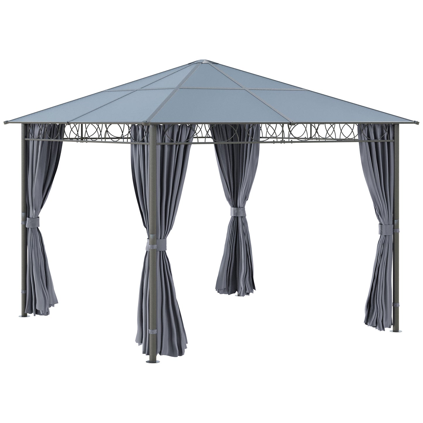 Polycarbonate Hardtop Gazebo Canopy, Outdoor Patio Gazebo with Aluminum Frame & Curtains, Dark Grey