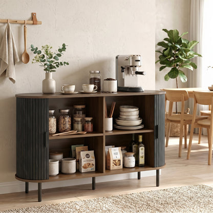 55" Mid-Century Fluted Sideboard with Sliding Doors