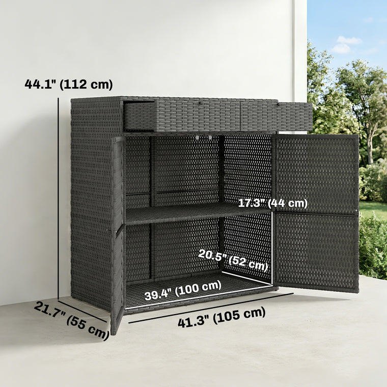 Wicker Storage Cabinet with 2 Doors & 2-Tier Shelf