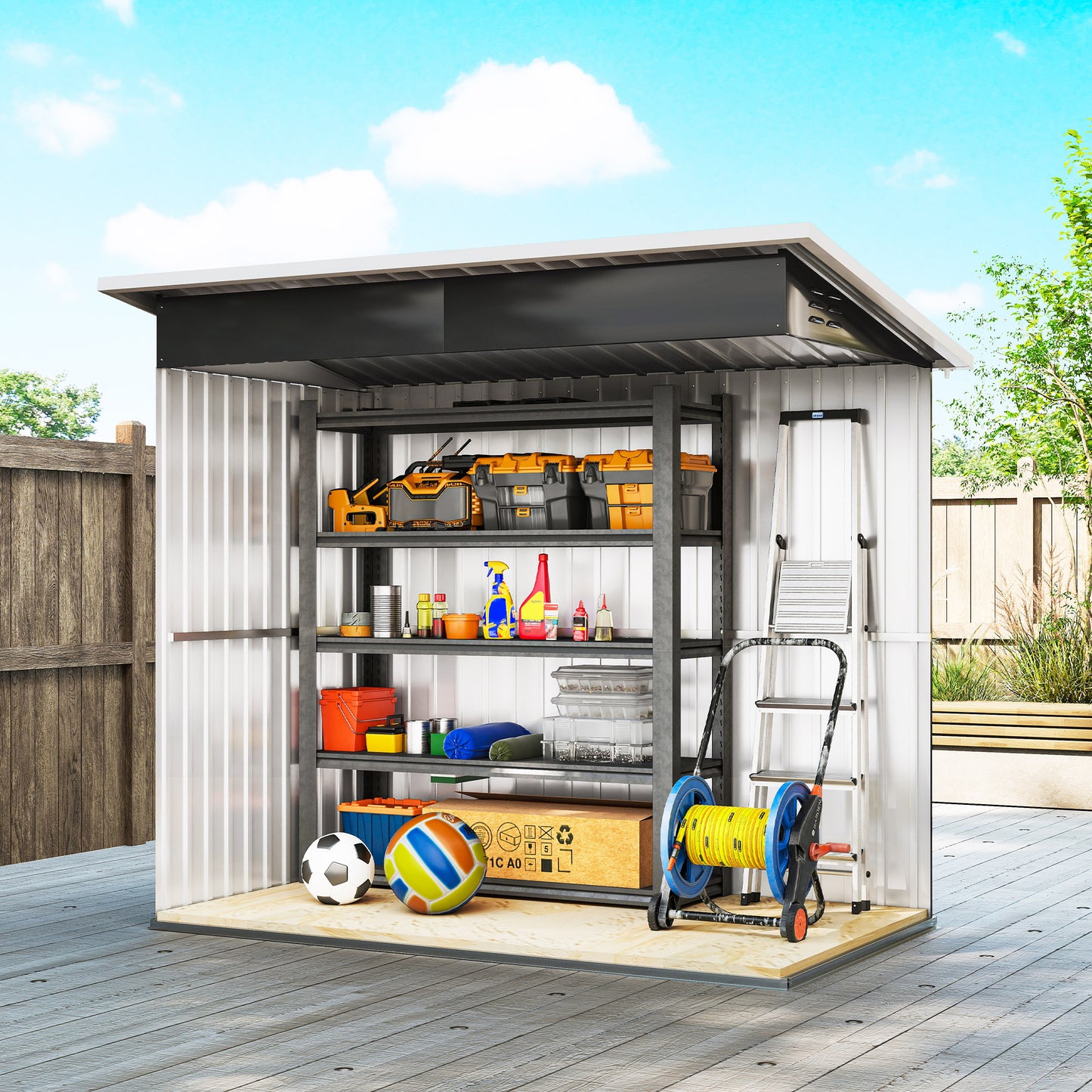 7' x 4' Galvanised Steel Outdoor Storage Shed, Garden Shed with Window, Lockable Wide Door and Air Vents, Dark Grey
