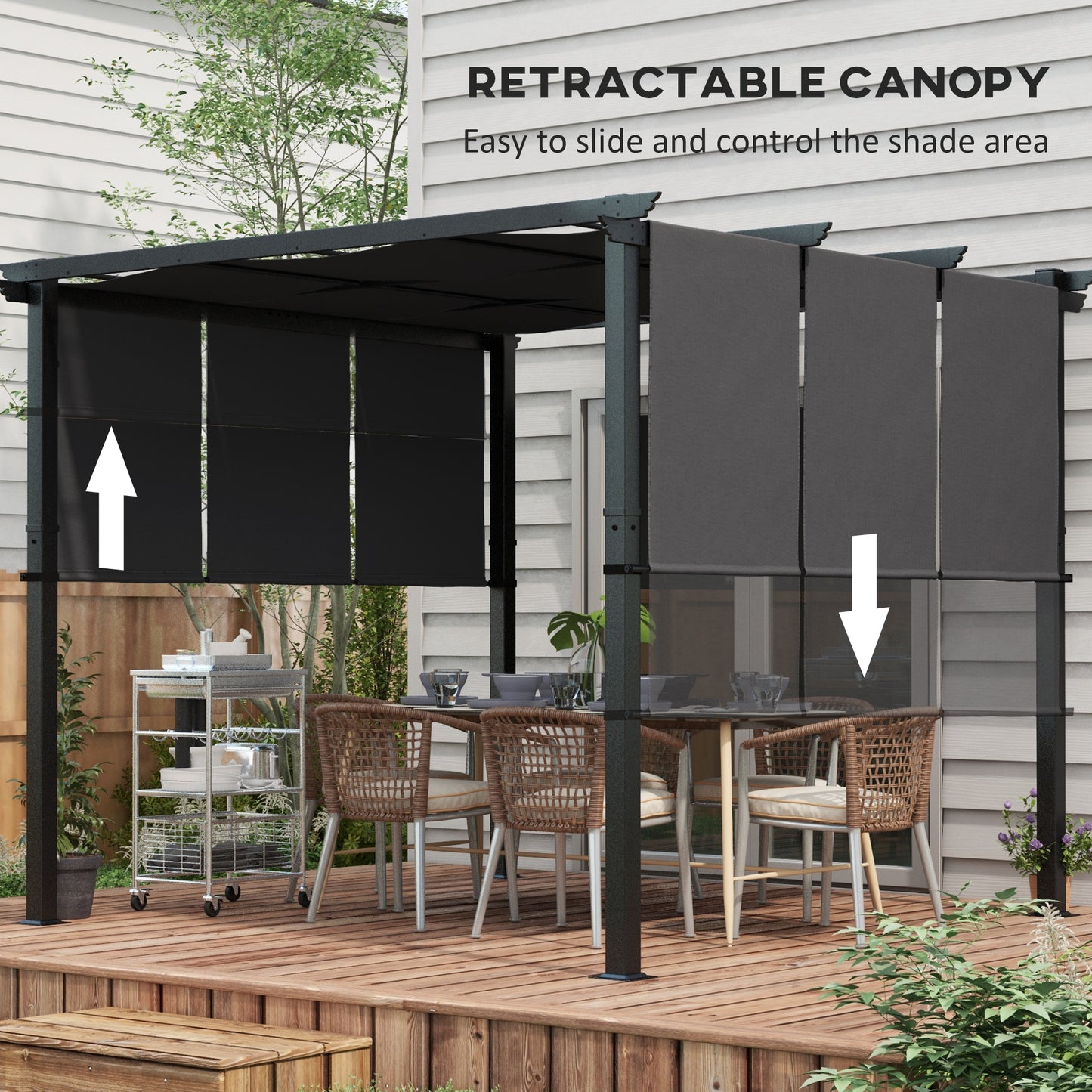 Metal Pergola, Outdoor Pergola with Retractable Canopy, for Garden, Patio, Backyard, Deck