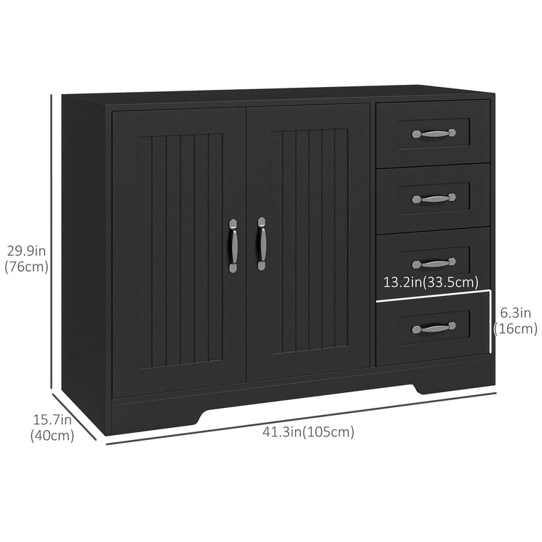 Sideboard Buffet Cabinet with 4 Drawers - Black