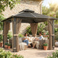 10' x 10' Hardtop Gazebo with 7mm Polycarbonate Double-Tier Roof, Outdoor Gazebo with Netting and Curtains, Khaki