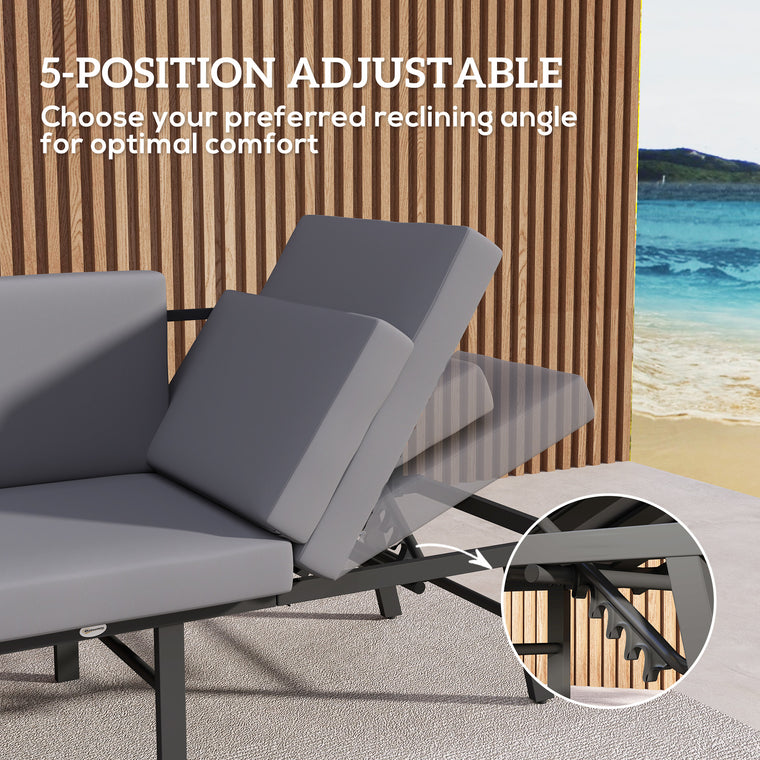 3-in-1 Outdoor Sofa with 5-Position Back and Folding Table