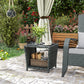 17.7" Wicker Side Table with Storage Shelf, Square PE Rattan Outdoor End Table with PS Wood Slat Top, Grey