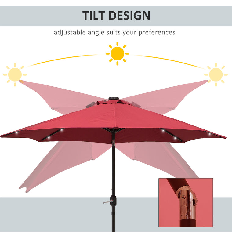9ft Wine Red Solar Patio Umbrella with 24 LED Lights
