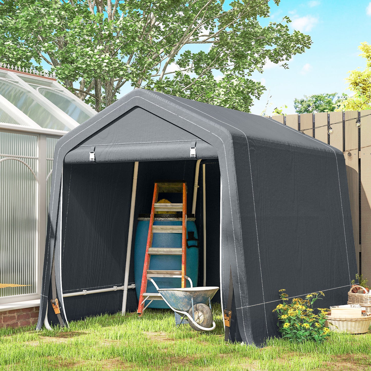 Garden Storage Tent, Patio Storage Shelter w/ Metal Frame and Double Zipper Doors, Green