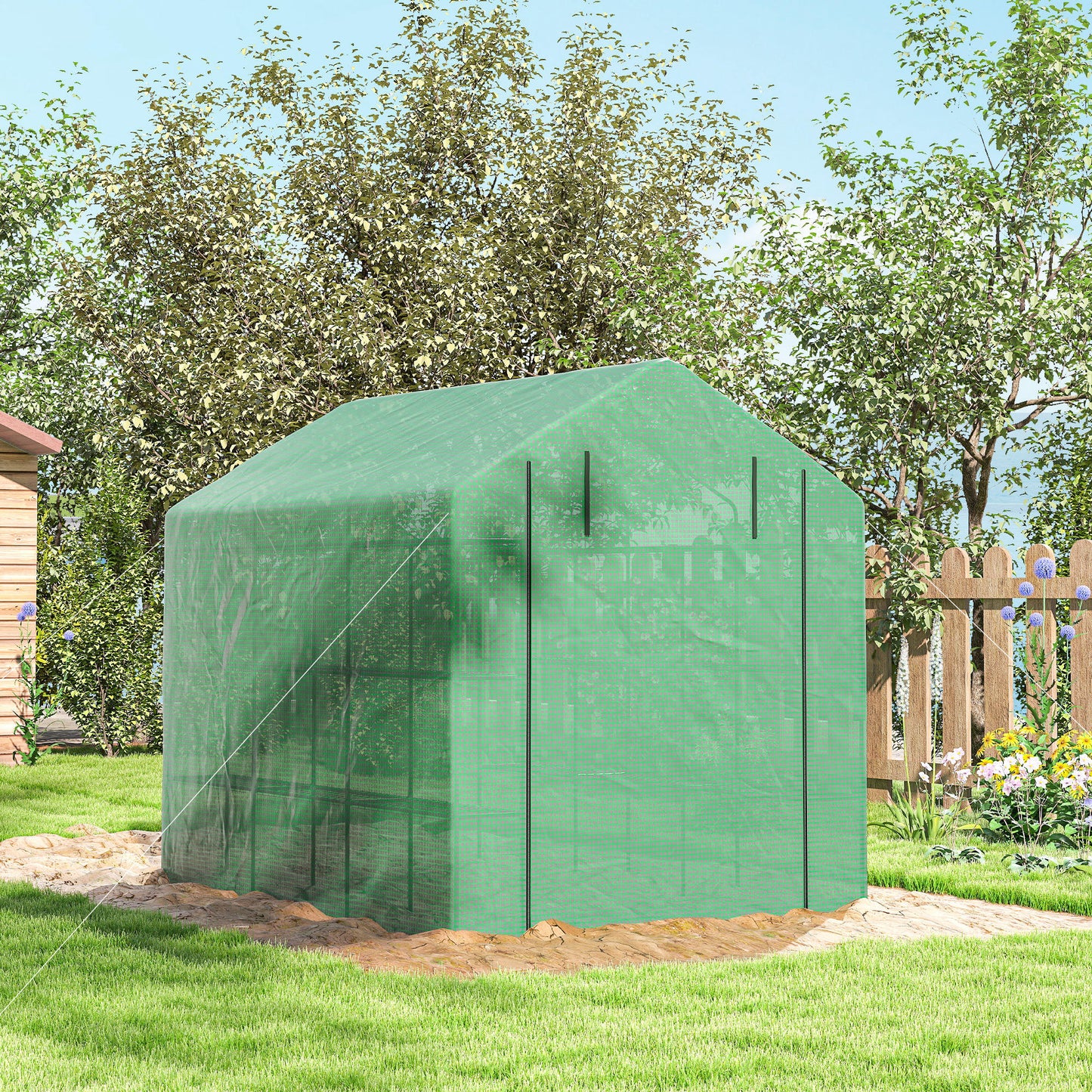 8' x 6' x 7' Portable Walk-In Greenhouse Hot House with 18 Shelves, Water/UV Resistant Weather Cover, & Roll Up Door