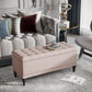 Storage Ottoman, Linen Fabric End of Bed Bench with Soft Close Lid, Button Tufted Storage Bench for Living Room, Entryway or Bedroom, 42" x 17" x 19", Beige