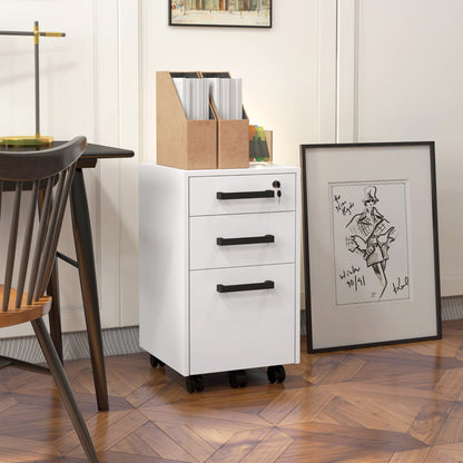 3-Drawer Vertical Filing Cabinet with Lock - White