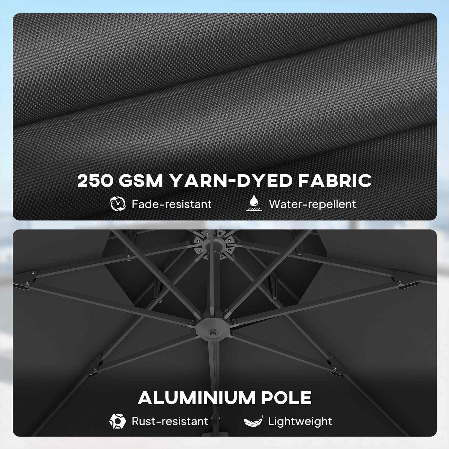 11ft Dark Grey Aluminum Cantilever Umbrella, Adjustable Angle