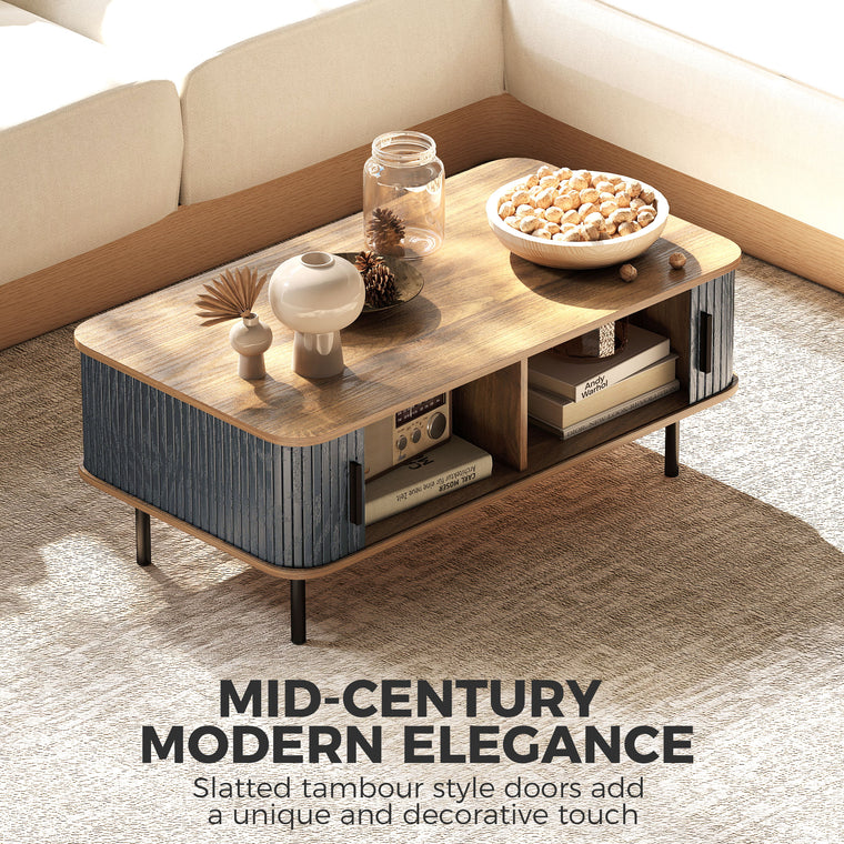 Coffee Table with Fluted Sliding Doors & Storage