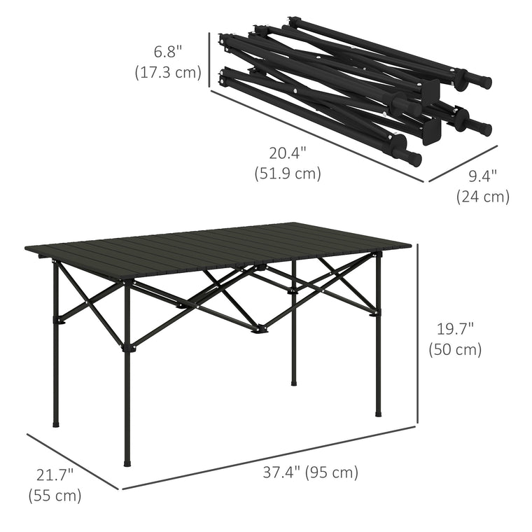 Folding Camping Table with Roll-Up Top and Carry Bag