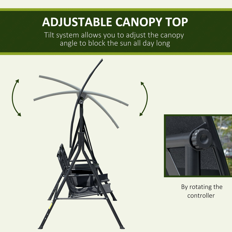2-Person Porch Swing with Storage Table & Cup Holder